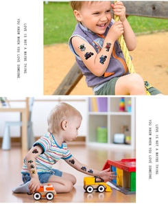 Waterproof temporary monster truck tattoos for kids featuring colorful off-road racing cars