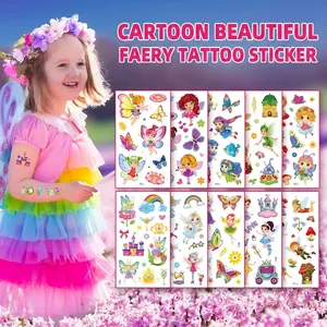 Autocollants Tatouage Temporaire Fée Des Fleurs Étanche Dessin Animé Papillon Arc En Ciel Château Pour Enfants Filles
