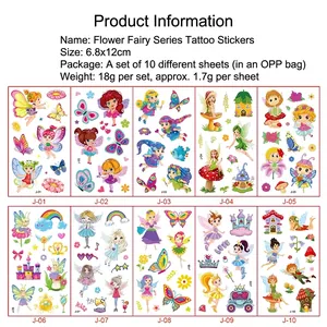 Lot de 10 tatouages temporaires imperméables fée des fleurs pour fêtes d'enfants