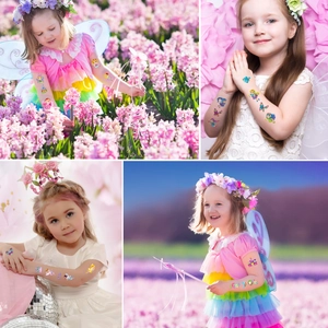 Tatouages temporaires imperméables de fée et papillon pour fêtes d'enfants