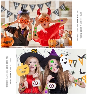 Vibrant Halloween temporary tattoos for kids featuring pumpkins and ghosts on arm