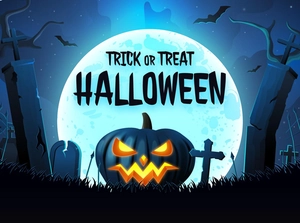 Detail of Halloween tattoo sticker featuring a glowing pumpkin and Trick or Treat text