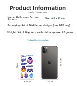 Close-up of Halloween cartoon tattoo stickers with 6.8x12cm dimensions for party gifts