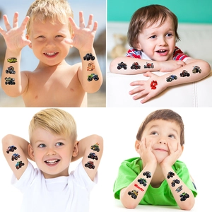Waterproof monster truck temporary tattoos for kids featuring off-road racing designs