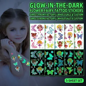 Luminous flower fairy and butterfly cartoon tattoo stickers for kids party favors