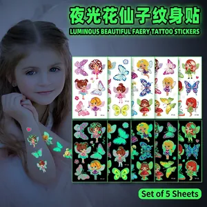 Luminous flower fairy and butterfly cartoon tattoo stickers for kids party favors