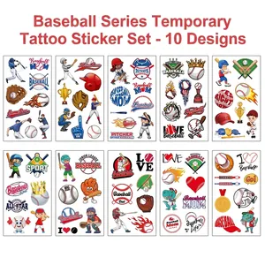 Lot de 10 tatouages éphémères de baseball pour enfants avec gants, balles et trophées