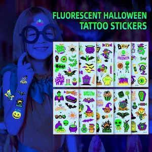 Halloween Luminous Temporary Tattoo Stickers For Kids Fluorescent Glow In Dark Pumpkin Bat Ghost Cartoon Party Decoration