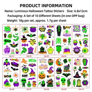 Luminous Halloween temporary tattoo stickers for kids featuring pumpkin and ghost patterns