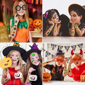 Luminous Halloween temporary tattoos for kids featuring pumpkins, ghosts and bats