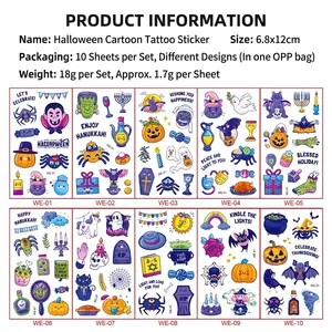 10-sheet Halloween cartoon temporary tattoo sticker set with pumpkins and ghosts