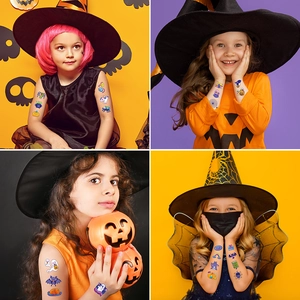 Waterproof Halloween temporary tattoos for kids featuring cartoon ghosts and pumpkins