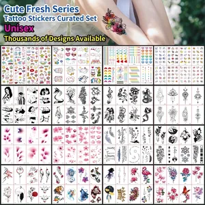 Waterproof temporary tattoo sticker set with assorted floral and geometric patterns