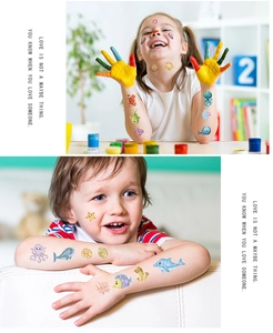 Tatouages pailletés pour enfants avec animaux marins colorés sur les bras et le visage