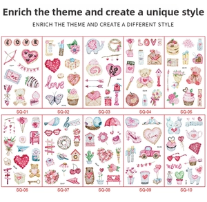 Detail of 10 colorful glitter heart tattoo stickers for Valentine's Day party favors