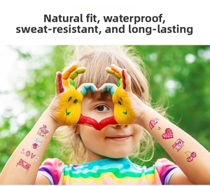 Glittering heart and cherry temporary tattoos on child's arm for Valentine's Day party