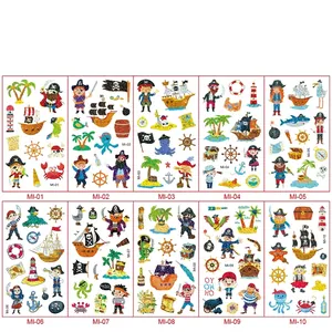 Set of 10 colorful pirate themed glitter temporary tattoo stickers for kids party