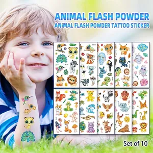 Kids Temporary Tattoo Stickers Cartoon Animal Glitter Waterproof Long Lasting For Party Gift Cute Body Art Decoration