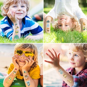 Kids colorful cartoon animal glitter tattoo stickers featuring tigers and koalas set
