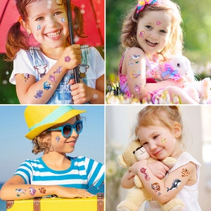Colorful glitter temporary tattoos with ocean animals and cartoon motifs for kids