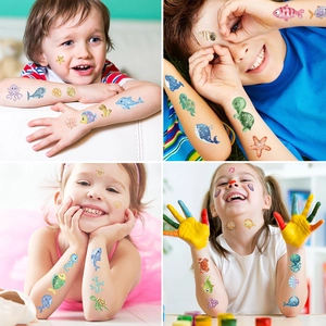 Tatouages temporaires pailletés pour enfants avec des motifs d'animaux marins