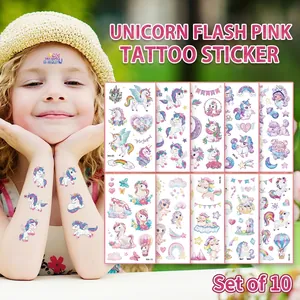 Kids Temporary Tattoo Stickers Glitter Waterproof Cartoon Unicorn Rainbow For Girls Party Favors Birthday Gifts Decor