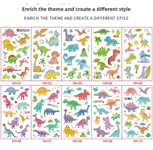 Set of 10 colorful waterproof cartoon dinosaur glitter tattoo stickers for party favors