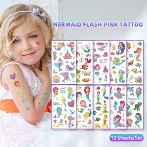 Cartoon Meerjungfrau Glitzer Temporäre Tattoo Aufkleber Wasserdicht Bunt Ozean Thema Körperkunst Für Kinder Party Geschenk