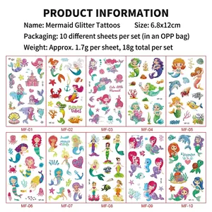 Bunte Meerjungfrau Glitzer Tattoo Aufkleber Set für Kinder wasserfeste Party Sticker