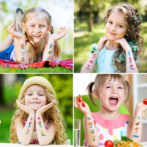 Wasserdichte Meerjungfrau-Glitzertattoos für Kinder mit bunten Meeresbewohnern Motiven