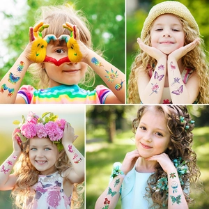 Colorful butterfly and glitter temporary tattoo stickers for kids party and body art decor