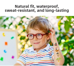 Waterproof glitter pirate tattoos for kids featuring cartoon ships and characters on skin