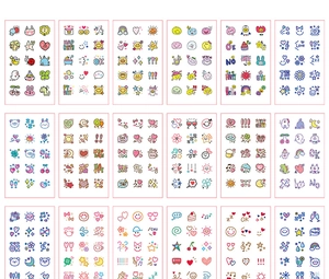 Detailed grid view of 18 sets of colorful cartoon stickers with emojis and cute patterns