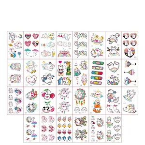 30-piece waterproof cartoon temporary tattoo set with cute cats and unicorns for girls