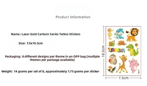 Detailed dimensions of laser gold foil cartoon animal temporary tattoo stickers for kids