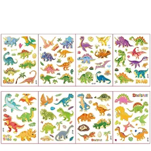 Detail set of 8 cartoon dinosaur temporary tattoos including T-Rex and Triceratops