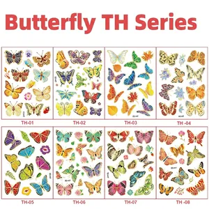 Macro view of 8 styles laser gold foil butterfly temporary tattoo stickers for kids