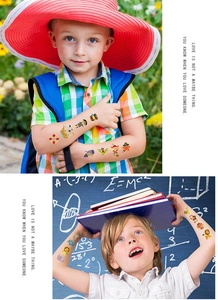 Kids temporary tattoos featuring pirate and animal themes on arm for party fun