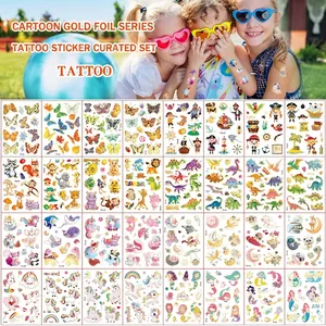 Children Temporary Tattoo Stickers Waterproof Laser Gold Stamping Cartoon Dinosaur Unicorn Mermaid For Kids Party Favor