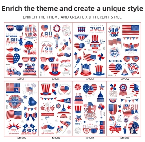Set of 8 USA Independence Day temporary tattoos featuring stars and stripes designs