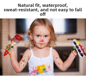 Detail showing waterproof cartoon tattoo stickers with moon and rainbow on a child's arm