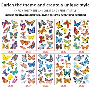 Lot de 10 tatouages temporaires de papillons colorés avec motifs floraux variés