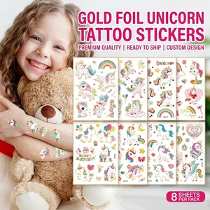Cartoon Unicorn Temporary Tattoo Stickers Laser Bronzing Kids Party Water Transfer Waterproof Body Art Stickers Decoration