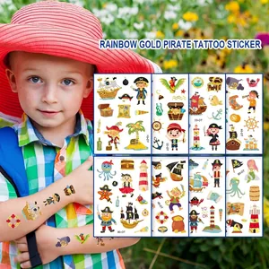 Tatouages Temporaires Pirates Pour Enfants Marquage Or Imperméable Bateau Pirate Coffre Au Trésor Autocollants Tatouage