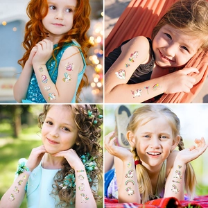 Kids temporary unicorn tattoos with laser gold foil for party and festival activities