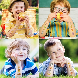 Golden laser temporary tattoos for kids with colorful safari animal patterns and scenes