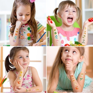Laser gold kids cartoon animal temporary tattoos featuring vibrant squirrel and rabbit designs