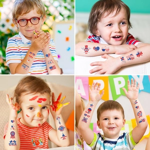 Kids temporary tattoos for 4th of July with US flag stars and patriotic heart patterns