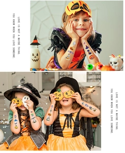 Détails des tatouages temporaires d'Halloween avec citrouilles et fantômes pour enfants