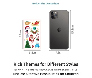 Detailed view of Christmas cartoon tattoo stickers for kids measuring 12cm by 6.8cm size